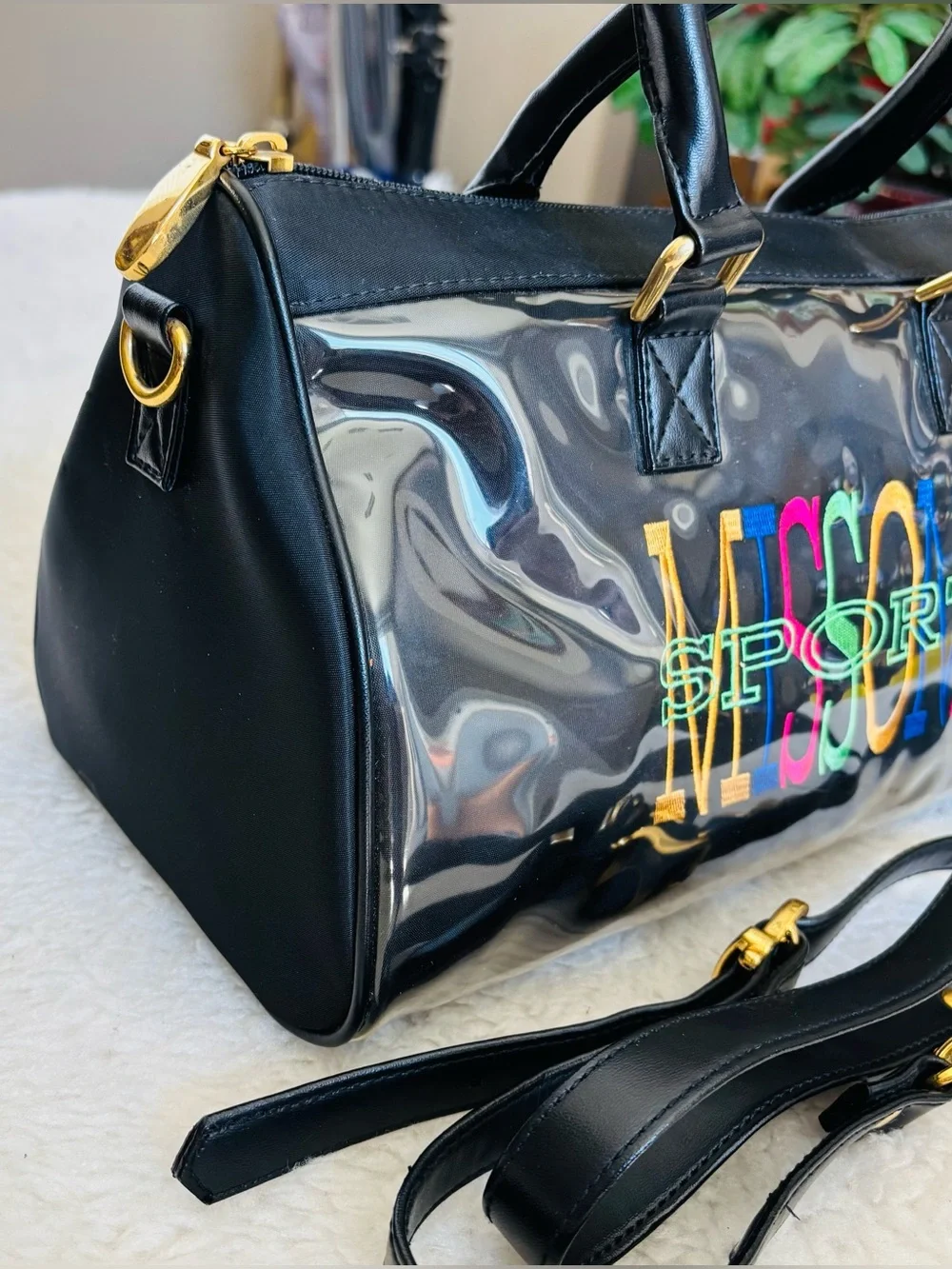 Missoni Sport Black Leather/Plastic Duffle/Shouldet Bag